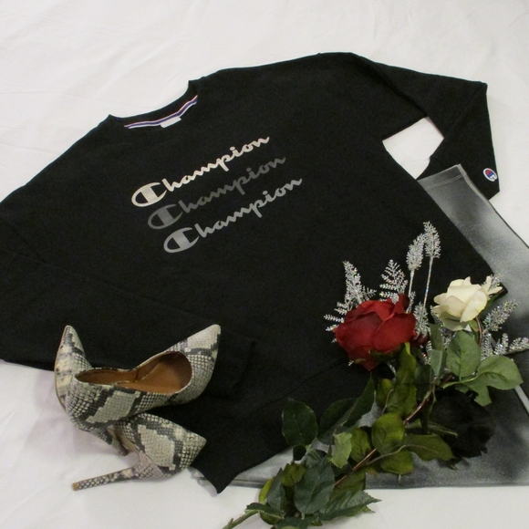 Champion Tops - BLACK SWEATSHIRT – TRIPLE NAME BRAND SPARKLE LOGO – M – NWT